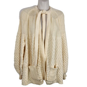 Vintage Acrylic Fibre 100% Virgin Soft Cable Knit Open Tie Cardigan Sweater Sz M